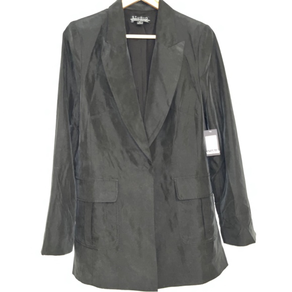 NWT, Badgley Mischka Studio 2 pocket, one button, silky black blazer, 10 - Picture 2 of 12